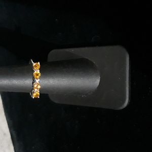 Sterling Silver Genuine Yellow Sapphire & White diamond Sz 6